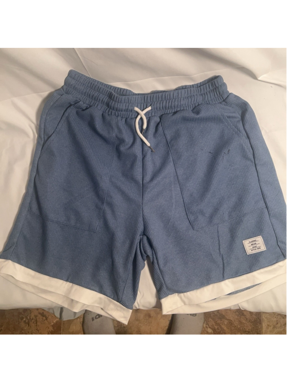 MANFINITY Sweat Shorts Mens M Blue Knit Drawstring Elastic Waist Lined Casual